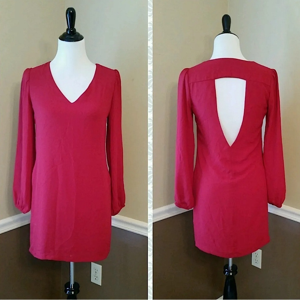 Deep Red Long Sleeve Cutout Back Tunic Shift Dress Eight Sixty ModCloth Holiday